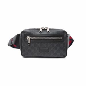 Fashion Signature Black Grey Faux Leather Soft Supreme Mono Web Belt Bag